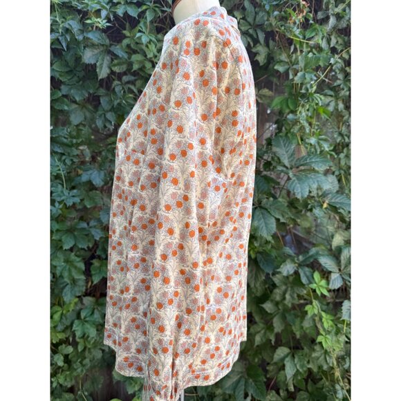 70s Bleyle Ditzy Floral Blouse 100% Cotton Button-Up Shirt Ivory Orange Carnatio - Picture 5 of 12